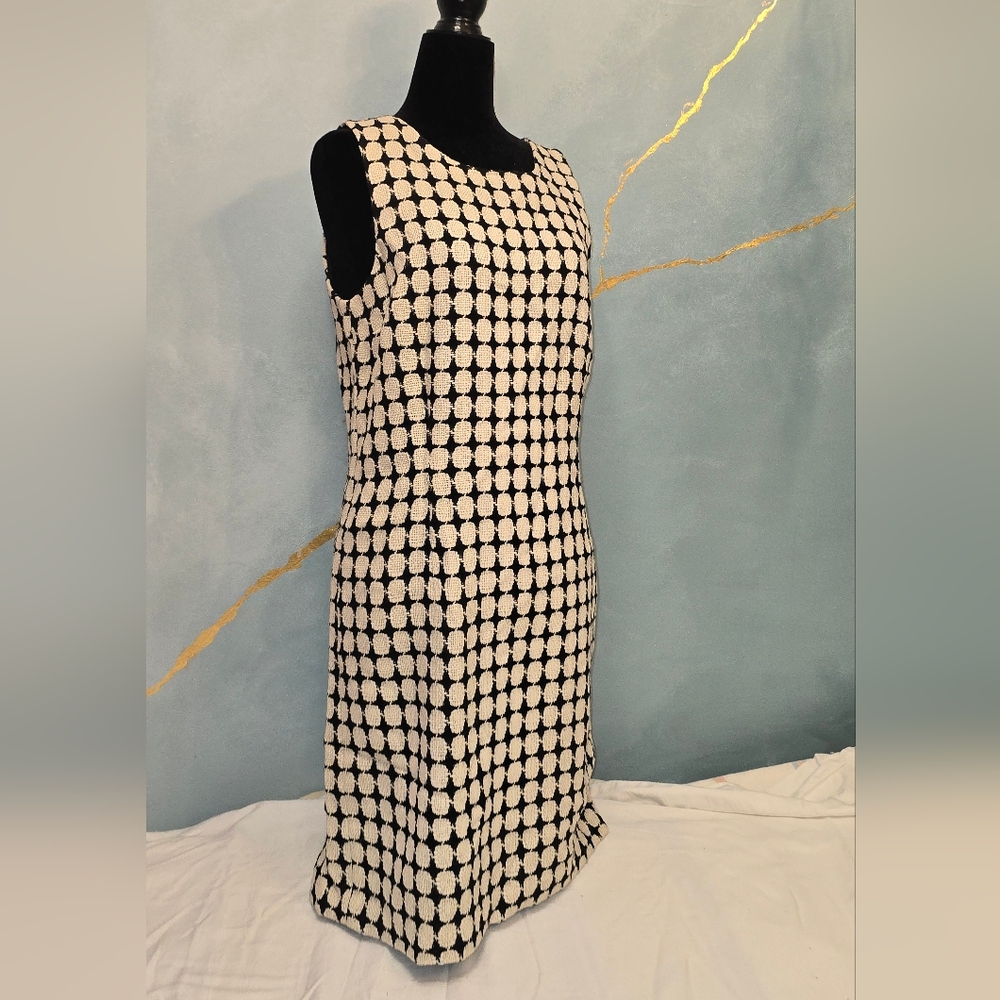 Pim + Larkin Black And Cream White Wool Blend Knit Dot Sleeveless Sheath Dress M